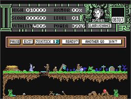 In game image of Warlock: The Avenger on the Commodore 64.