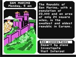 In game image of Where in the World is Carmen Sandiego? on the Commodore 64.