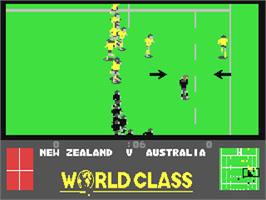 In game image of World Class Rugby on the Commodore 64.