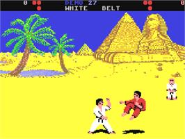 In game image of World Karate Championship on the Commodore 64.