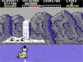 In game image of Yie Ar Kung-Fu on the Commodore 64.