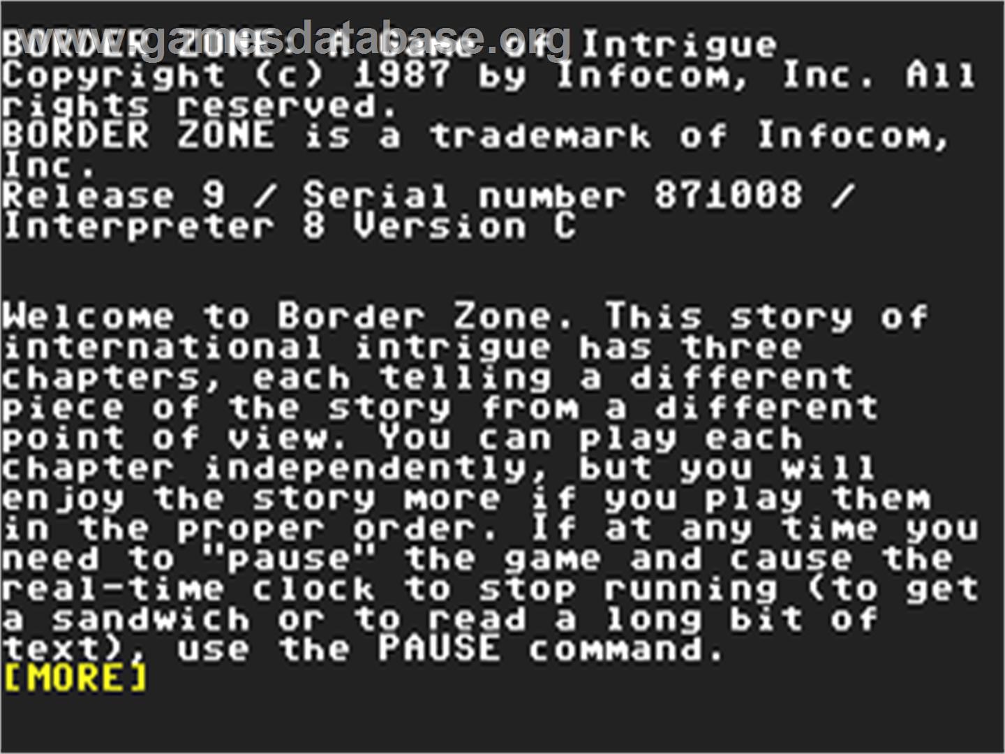 Border Zone - Commodore 64 - Artwork - In Game