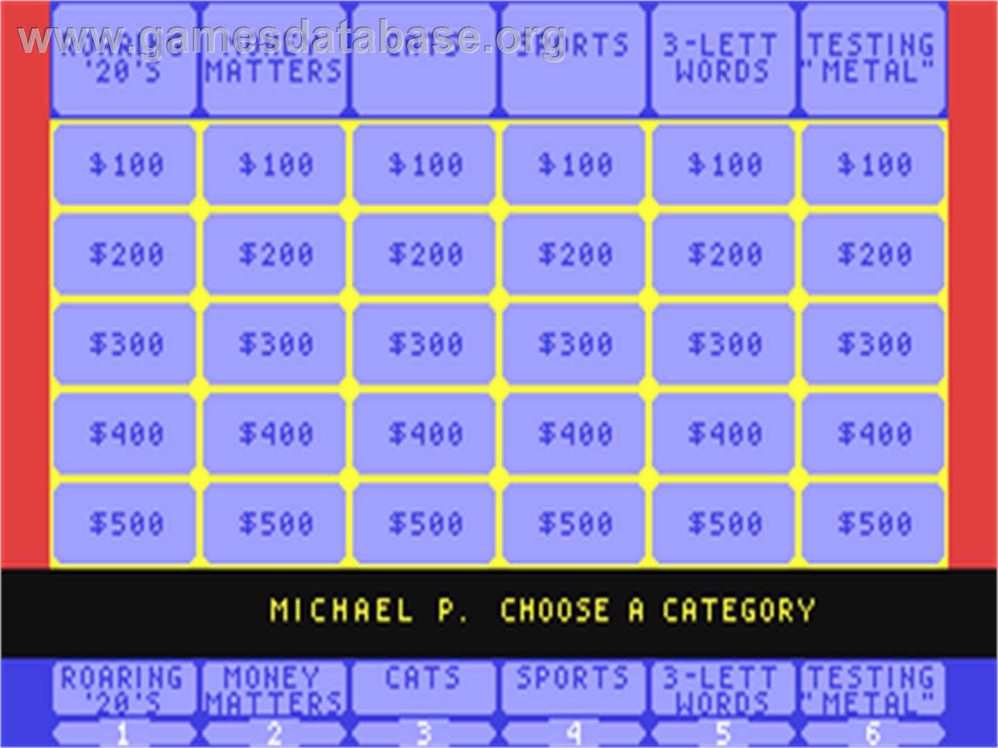Jeopardy! - Commodore 64 - Artwork - In Game