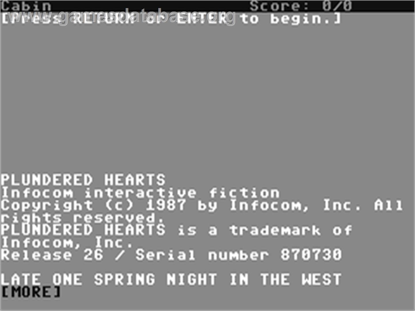 Plundered Hearts - Commodore 64 - Artwork - In Game
