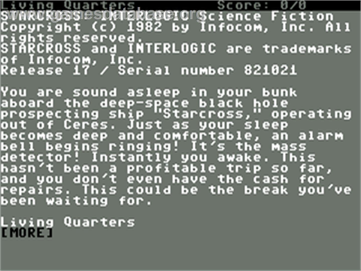 Starcross - Commodore 64 - Artwork - In Game