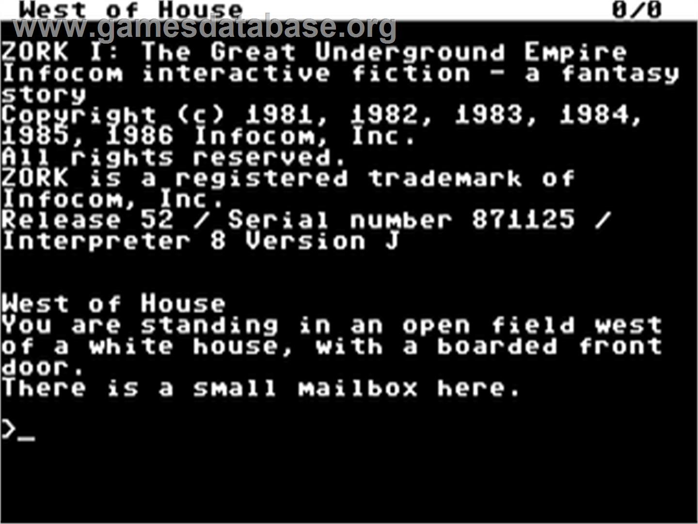 Zork - The Great Underground Empire - Commodore 64 - Artwork - In Game