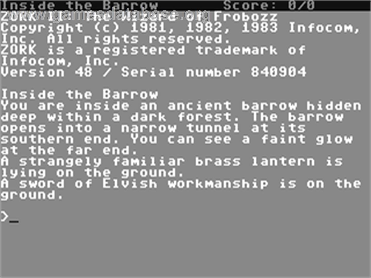 Zork II - The Wizard of Frobozz - Commodore 64 - Artwork - In Game