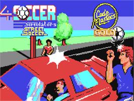 Title screen of 4 Soccer Simulators on the Commodore 64.