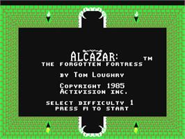 Title screen of Alcazar: The Forgotten Fortress on the Commodore 64.