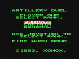 Title screen of Artillery Duel on the Commodore 64.