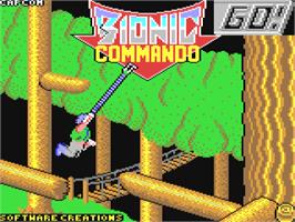 Title screen of Bionic Commando on the Commodore 64.