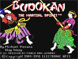 Title screen of Budokan: The Martial Spirit on the Commodore 64.