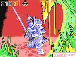 Title screen of Camelot Warriors on the Commodore 64.
