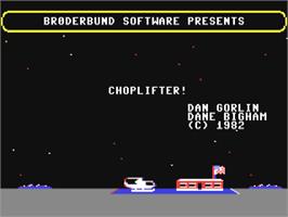 Title screen of Choplifter! on the Commodore 64.