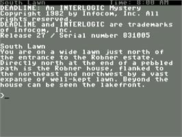 Title screen of Deadline on the Commodore 64.