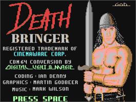 Title screen of Death Bringer on the Commodore 64.