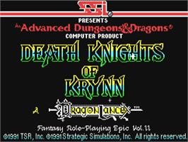Title screen of Death Knights of Krynn on the Commodore 64.