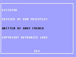 Title screen of Dictator on the Commodore 64.