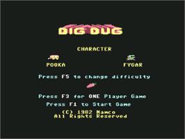 Title screen of Dig Dug on the Commodore 64.
