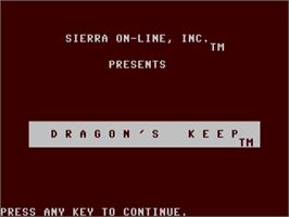 Title screen of Dragon's Keep on the Commodore 64.