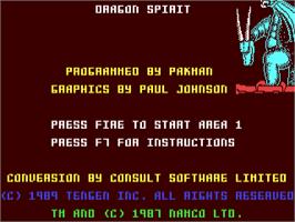 Title screen of Dragon Spirit: The New Legend on the Commodore 64.