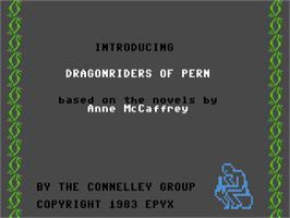 Title screen of Dragonriders of Pern on the Commodore 64.