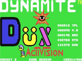 Title screen of Dynamite Düx on the Commodore 64.