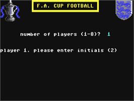 Title screen of F.A Cup Football on the Commodore 64.