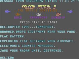 Title screen of Falcon Patrol II on the Commodore 64.