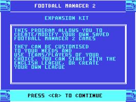 Title screen of Football Manager 2 on the Commodore 64.