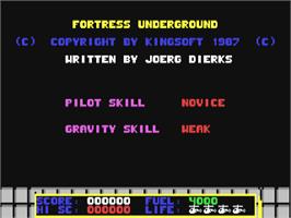 Title screen of Fortress Underground on the Commodore 64.