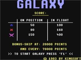 Title screen of Galaxy on the Commodore 64.