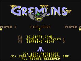 Title screen of Gremlins on the Commodore 64.