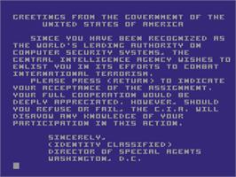 Title screen of Hacker II: The Doomsday Papers on the Commodore 64.