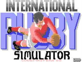 Title screen of International Rugby Simulator on the Commodore 64.