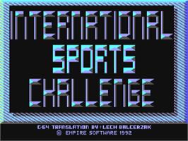 Title screen of International Sports Challenge on the Commodore 64.