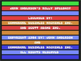 Title screen of John Anderson's Rally Speedway on the Commodore 64.