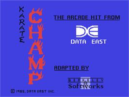 Title screen of Karate Champ on the Commodore 64.