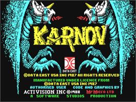 Title screen of Karnov on the Commodore 64.