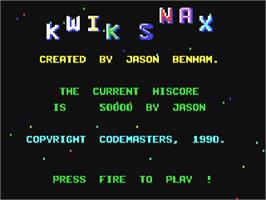 Title screen of Kwik Snax on the Commodore 64.