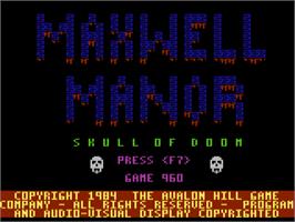 Title screen of Maxwell Manor on the Commodore 64.