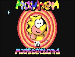 Title screen of Mayhem in Monsterland on the Commodore 64.