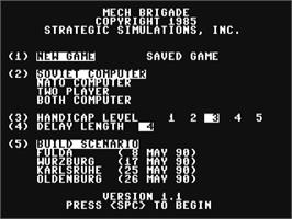 Title screen of Mech Brigade on the Commodore 64.