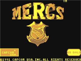 Title screen of Mercs on the Commodore 64.