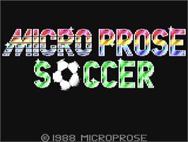 Title screen of Microprose Pro Soccer on the Commodore 64.