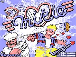 Title screen of Mikie on the Commodore 64.