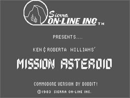Title screen of Mission: Asteroid on the Commodore 64.