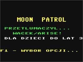Title screen of Moon Patrol on the Commodore 64.