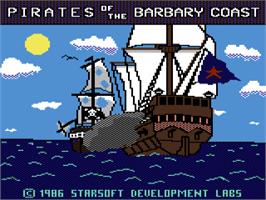Title screen of Pirates of the Barbary Coast on the Commodore 64.