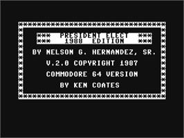 Title screen of President Elect: 1988 Edition on the Commodore 64.
